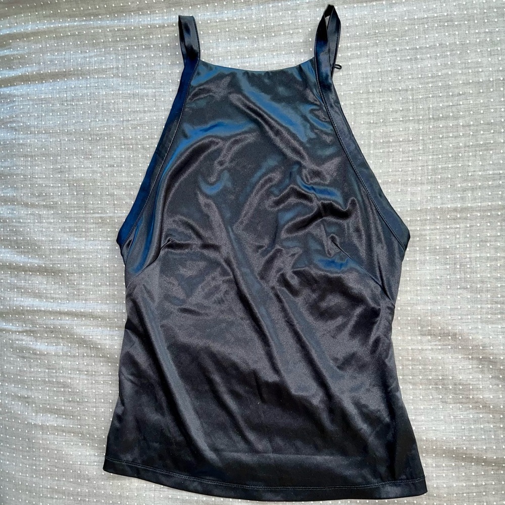 Free People high neck halter silky tank in black never worn. - Picture 3 of 8